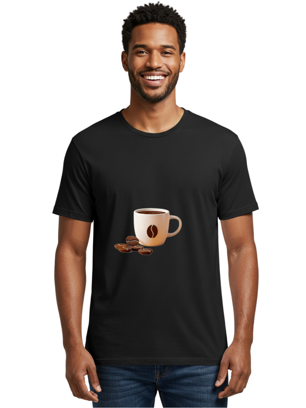 Coffee-Bean-Mug Men'S Graphic Tee, 100% Cotton, Comfortable Casual Summer Wear, Machine Washable, Coffee Mug, Coffee Beans, Dark Brown Coffee, Morning Coffee, Coffee Break, Coffee Time, Coffee Symbol, Coffee Design Baa335