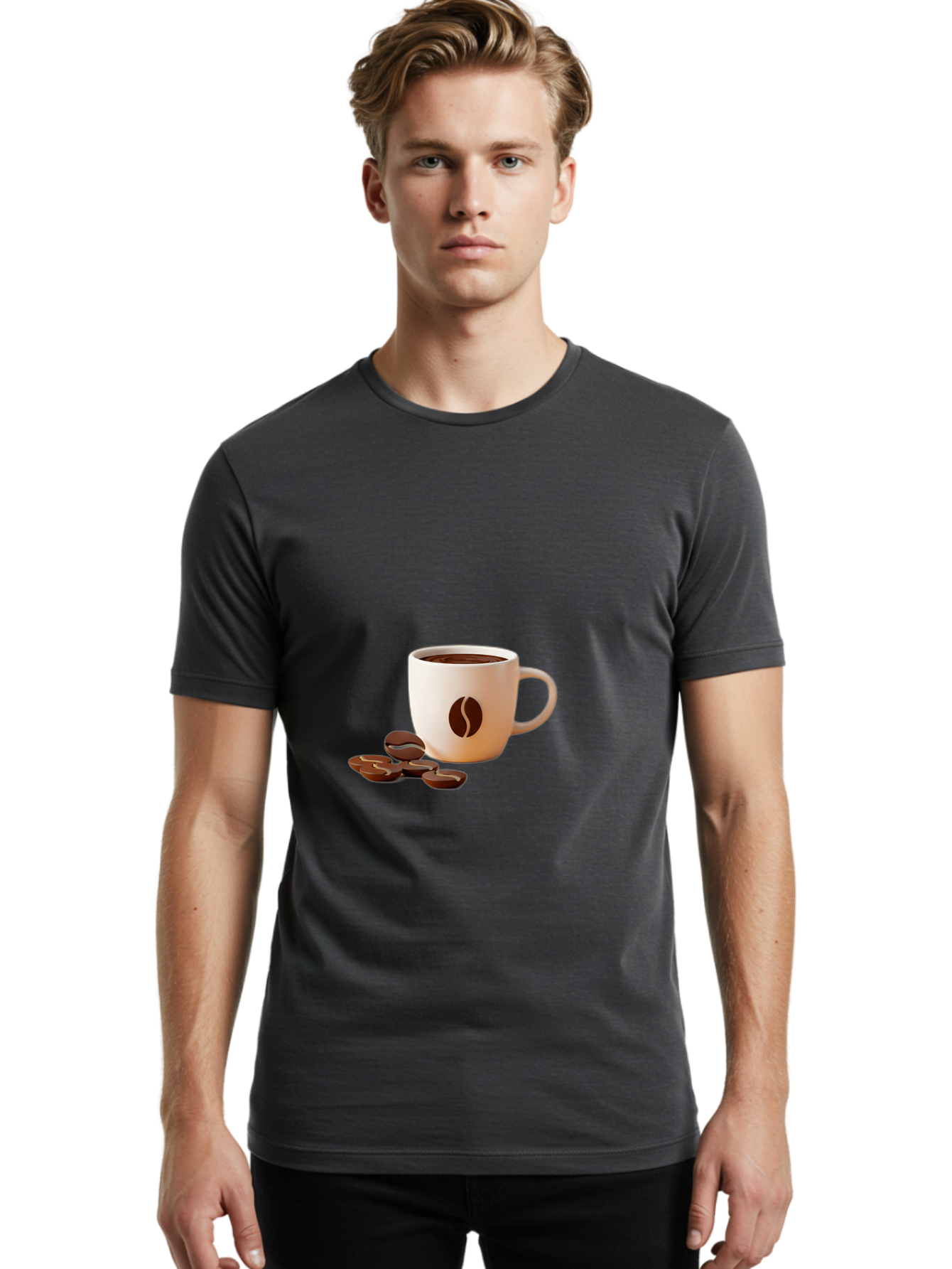 Coffee-Bean-Mug Men'S Graphic Tee, 100% Cotton, Comfortable Casual Summer Wear, Machine Washable, Coffee Mug, Coffee Beans, Dark Brown Coffee, Morning Coffee, Coffee Break, Coffee Time, Coffee Symbol, Coffee Design Baa335
