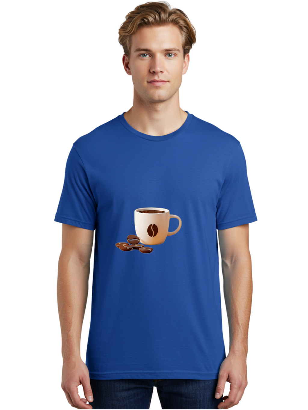 Coffee-Bean-Mug Men'S Graphic Tee, 100% Cotton, Comfortable Casual Summer Wear, Machine Washable, Coffee Mug, Coffee Beans, Dark Brown Coffee, Morning Coffee, Coffee Break, Coffee Time, Coffee Symbol, Coffee Design Baa335