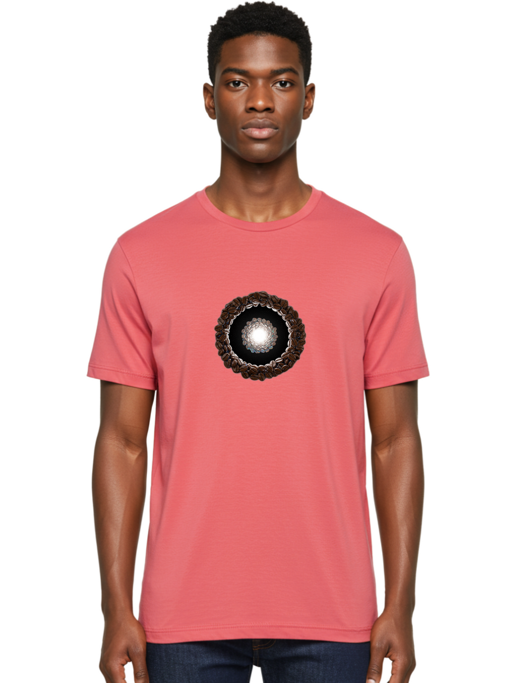 Coffee-Beans-Circle Men'S Graphic Tee, 100% Cotton, Comfortable Casual Summer Wear, Machine Washable, Circle Of Coffee Beans, Coffee Bean Wreath, Gourmet Coffee, Coffee Lover, Coffee Culture, Coffee Art, Bean Arrangement, Symmetrical Design, Baa337