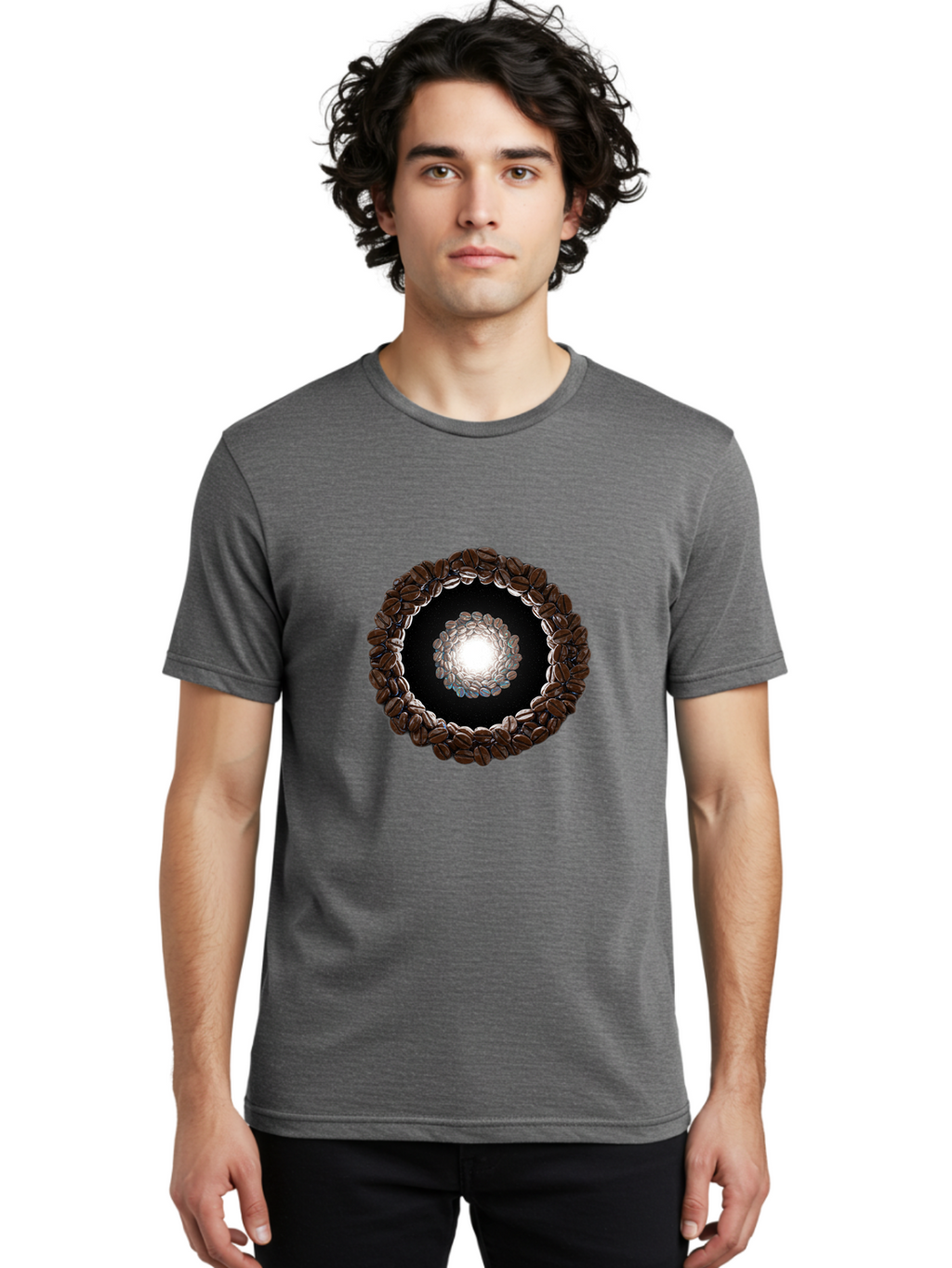 Coffee-Beans-Circle Men'S Graphic Tee, 100% Cotton, Comfortable Casual Summer Wear, Machine Washable, Circle Of Coffee Beans, Coffee Bean Wreath, Gourmet Coffee, Coffee Lover, Coffee Culture, Coffee Art, Bean Arrangement, Symmetrical Design, Baa337