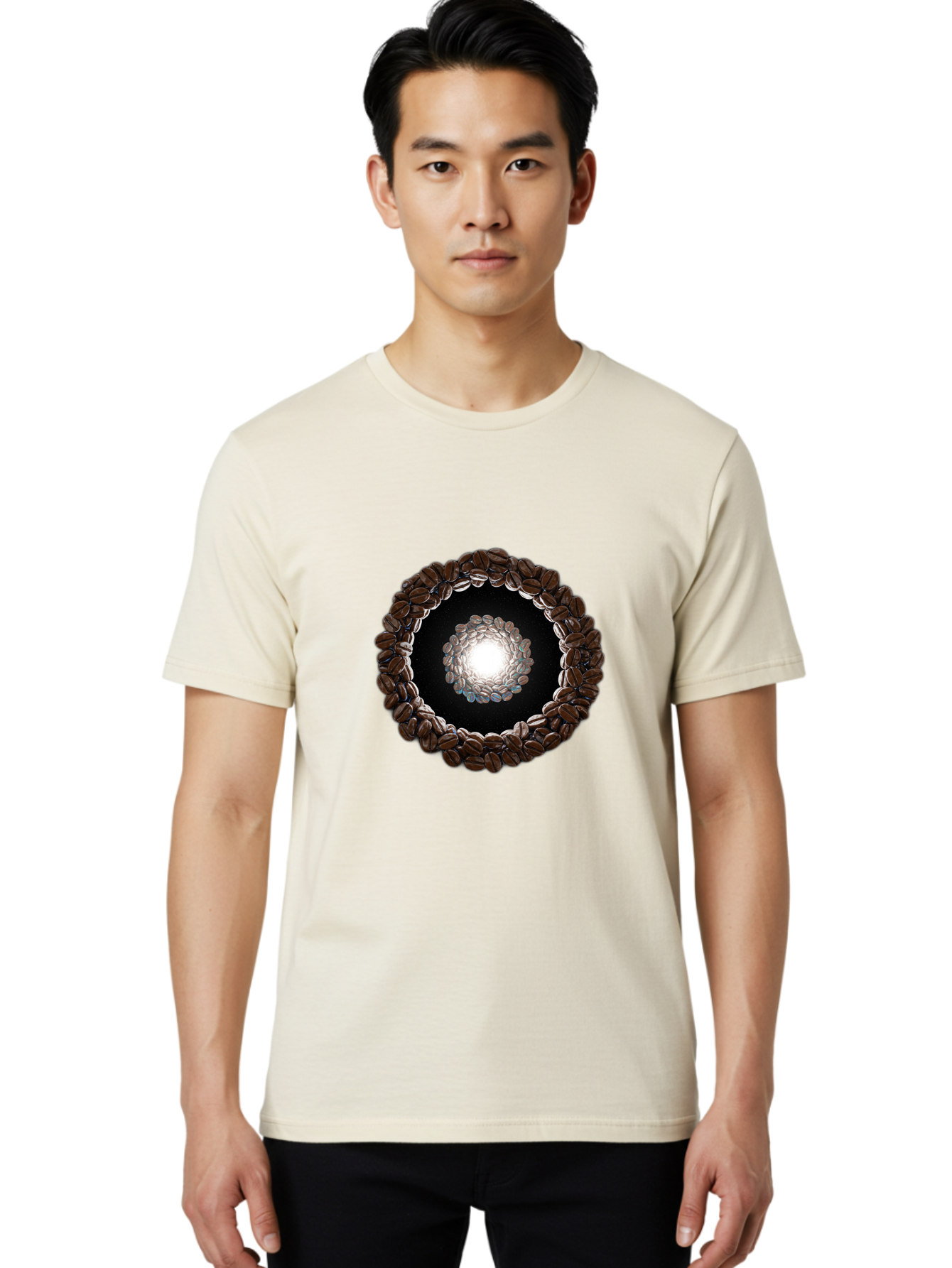Coffee-Beans-Circle Men'S Graphic Tee, 100% Cotton, Comfortable Casual Summer Wear, Machine Washable, Circle Of Coffee Beans, Coffee Bean Wreath, Gourmet Coffee, Coffee Lover, Coffee Culture, Coffee Art, Bean Arrangement, Symmetrical Design, Baa337