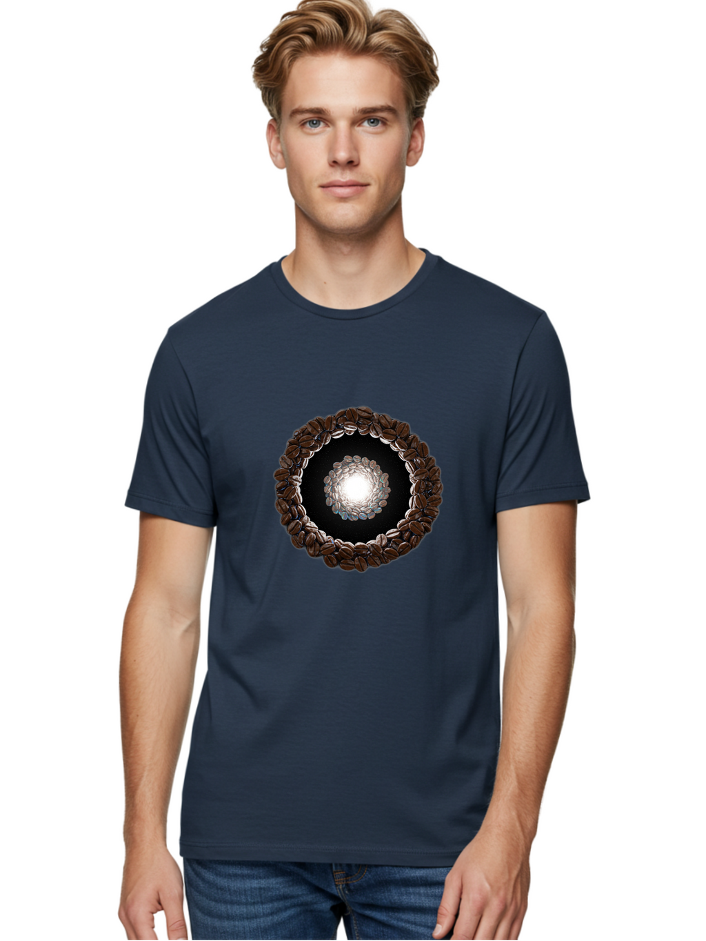 Coffee-Beans-Circle Men'S Graphic Tee, 100% Cotton, Comfortable Casual Summer Wear, Machine Washable, Circle Of Coffee Beans, Coffee Bean Wreath, Gourmet Coffee, Coffee Lover, Coffee Culture, Coffee Art, Bean Arrangement, Symmetrical Design, Baa337