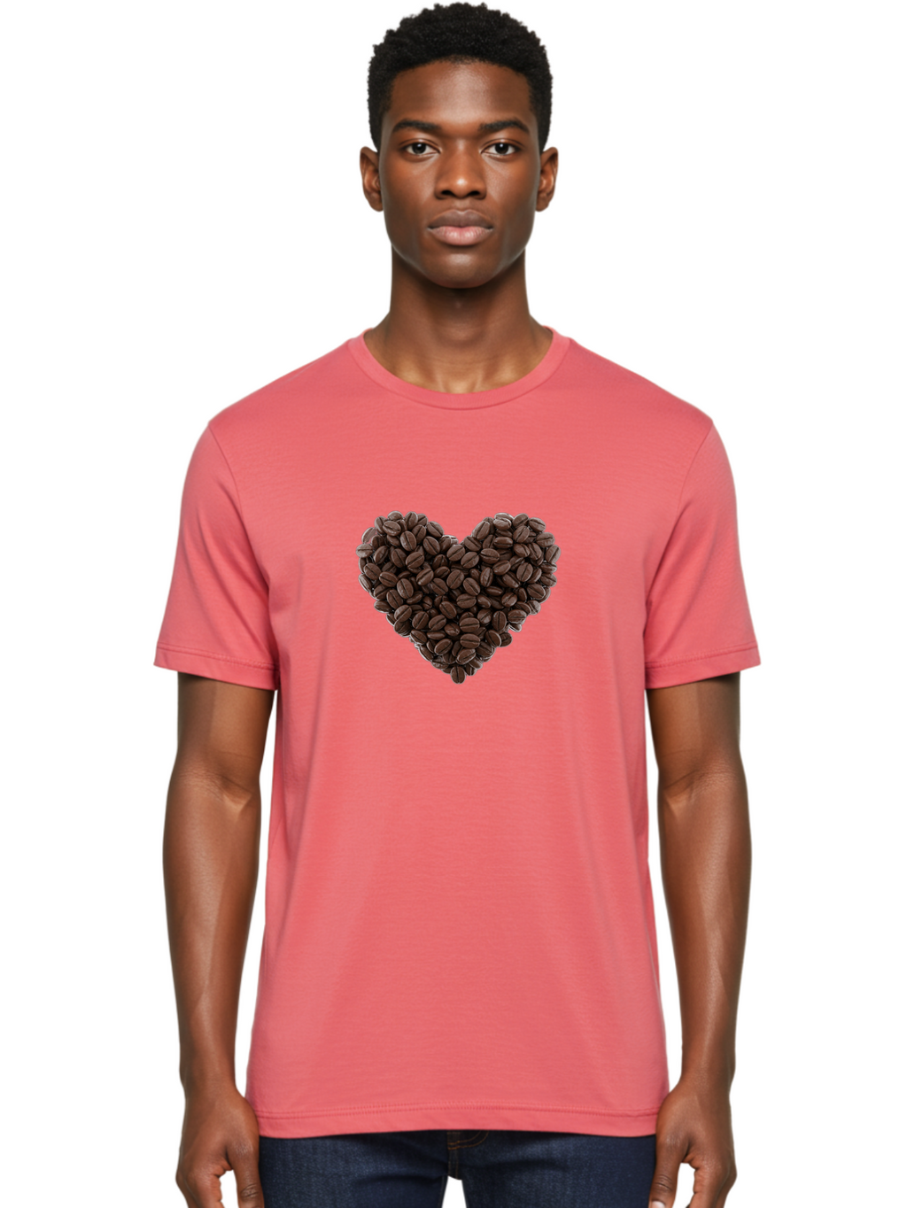 Coffee-Beans-Heart Men'S Graphic Tee, 100% Cotton, Comfortable Casual Summer Wear, Machine Washable, Coffee Beans, Heart Shape, Roasted Coffee, Coffee Lovers, Coffee Obsession, Rich Aroma, Dark Brown Color, Creative Design, Unique Art Baa339