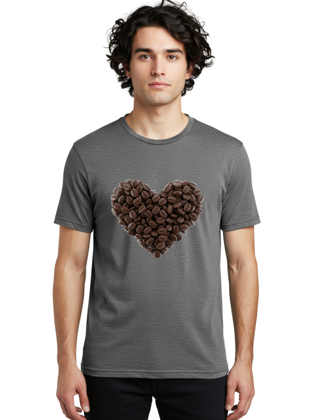 Coffee-Beans-Heart Men'S Graphic Tee, 100% Cotton, Comfortable Casual Summer Wear, Machine Washable, Coffee Beans, Heart Shape, Roasted Coffee, Coffee Lovers, Coffee Obsession, Rich Aroma, Dark Brown Color, Creative Design, Unique Art Baa339