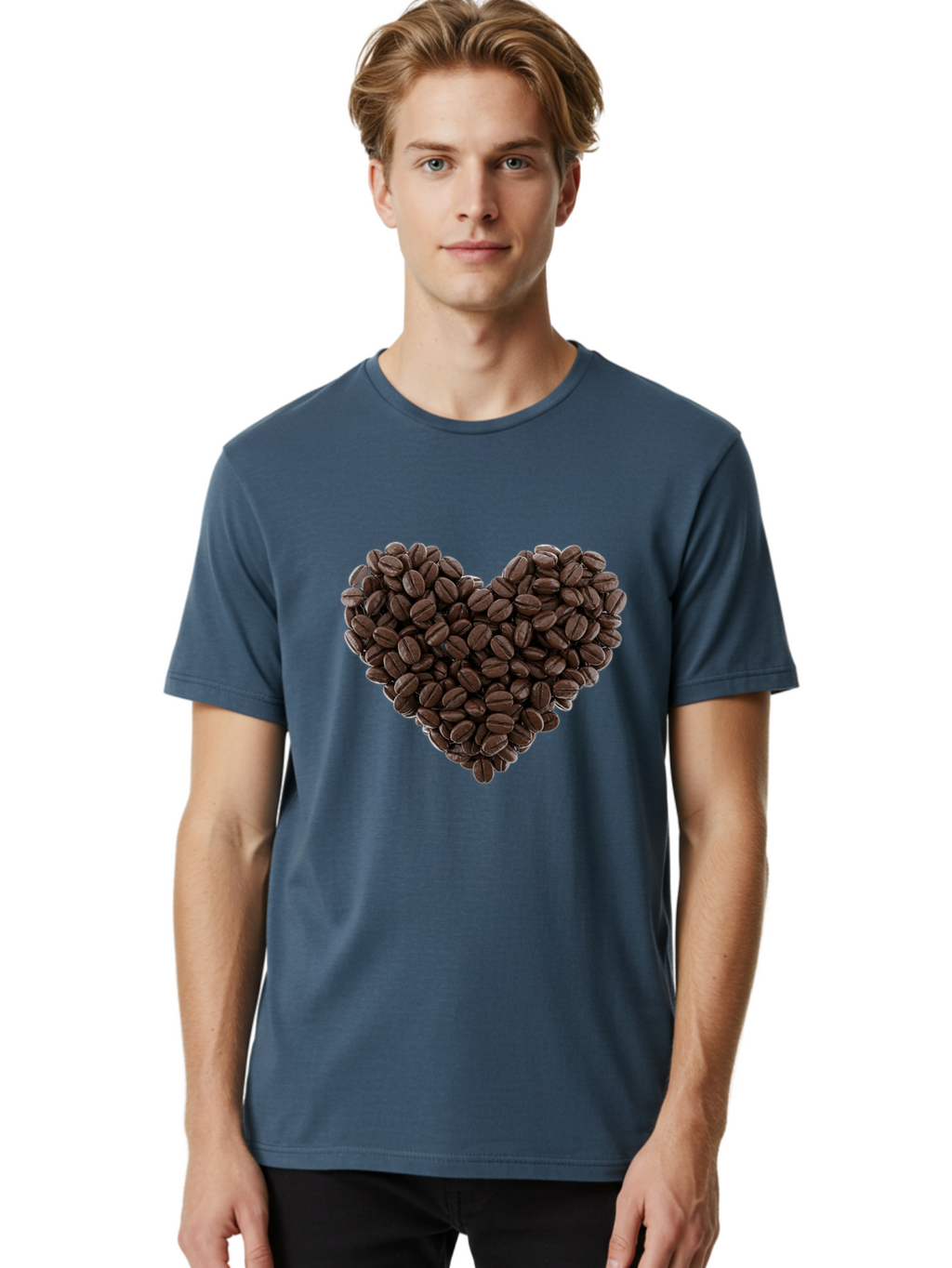 Coffee-Beans-Heart Men'S Graphic Tee, 100% Cotton, Comfortable Casual Summer Wear, Machine Washable, Coffee Beans, Heart Shape, Roasted Coffee, Coffee Lovers, Coffee Obsession, Rich Aroma, Dark Brown Color, Creative Design, Unique Art Baa339