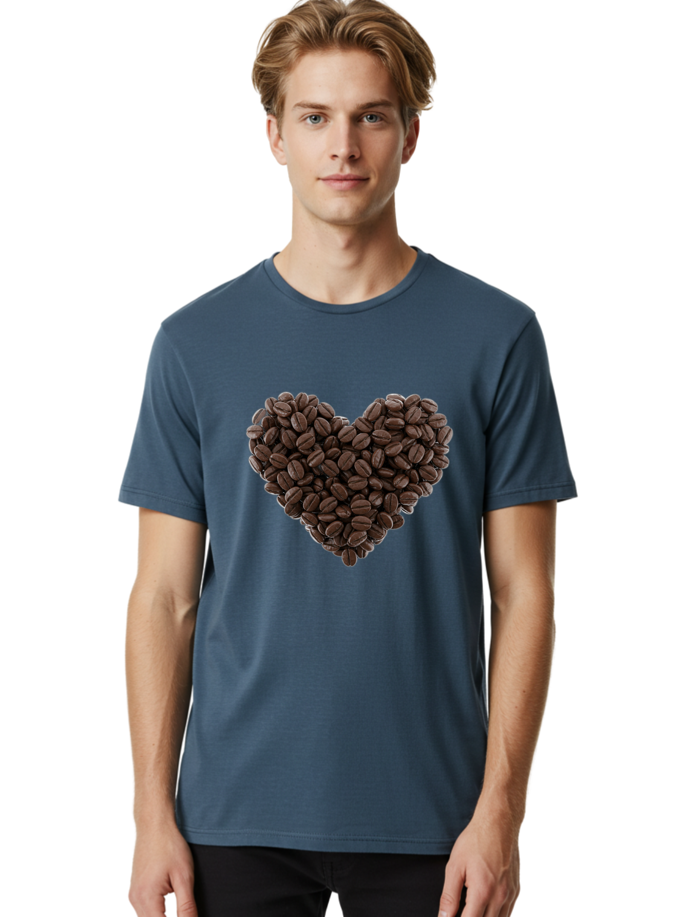 Coffee-Beans-Heart Men'S Graphic Tee, 100% Cotton, Comfortable Casual Summer Wear, Machine Washable, Coffee Beans, Heart Shape, Roasted Coffee, Coffee Lovers, Coffee Obsession, Rich Aroma, Dark Brown Color, Creative Design, Unique Art Baa339