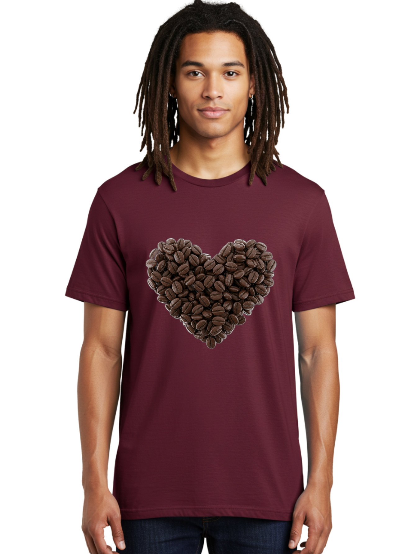 Coffee-Beans-Heart Men'S Graphic Tee, 100% Cotton, Comfortable Casual Summer Wear, Machine Washable, Coffee Beans, Heart Shape, Roasted Coffee, Coffee Lovers, Coffee Obsession, Rich Aroma, Dark Brown Color, Creative Design, Unique Art Baa339