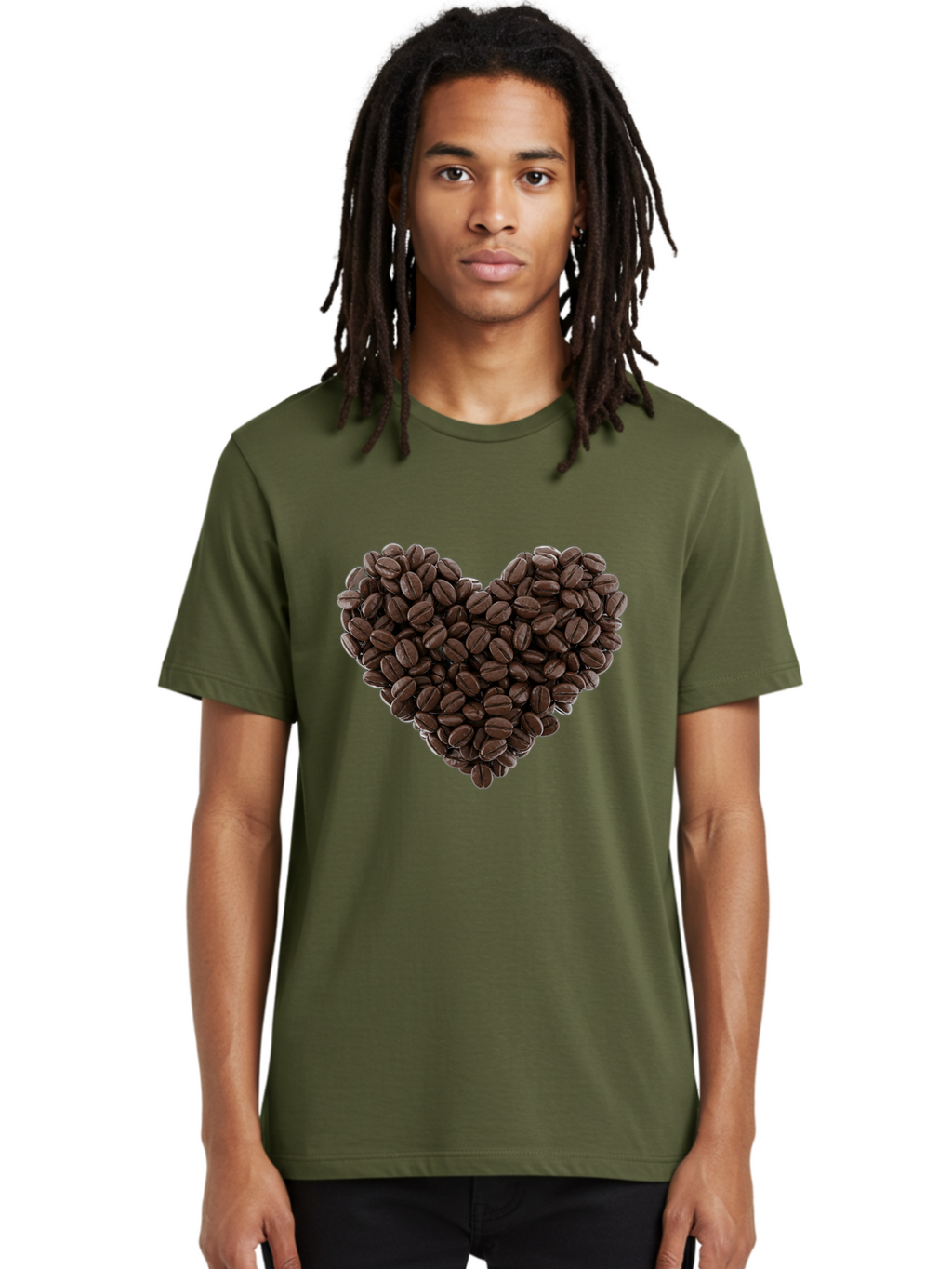 Coffee-Beans-Heart Men'S Graphic Tee, 100% Cotton, Comfortable Casual Summer Wear, Machine Washable, Coffee Beans, Heart Shape, Roasted Coffee, Coffee Lovers, Coffee Obsession, Rich Aroma, Dark Brown Color, Creative Design, Unique Art Baa339