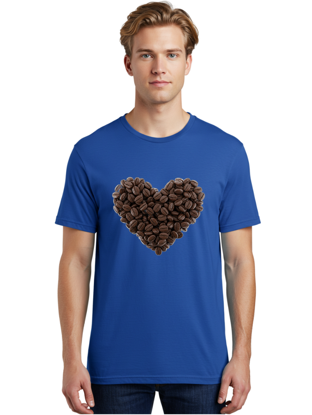 Coffee-Beans-Heart Men'S Graphic Tee, 100% Cotton, Comfortable Casual Summer Wear, Machine Washable, Coffee Beans, Heart Shape, Roasted Coffee, Coffee Lovers, Coffee Obsession, Rich Aroma, Dark Brown Color, Creative Design, Unique Art Baa339