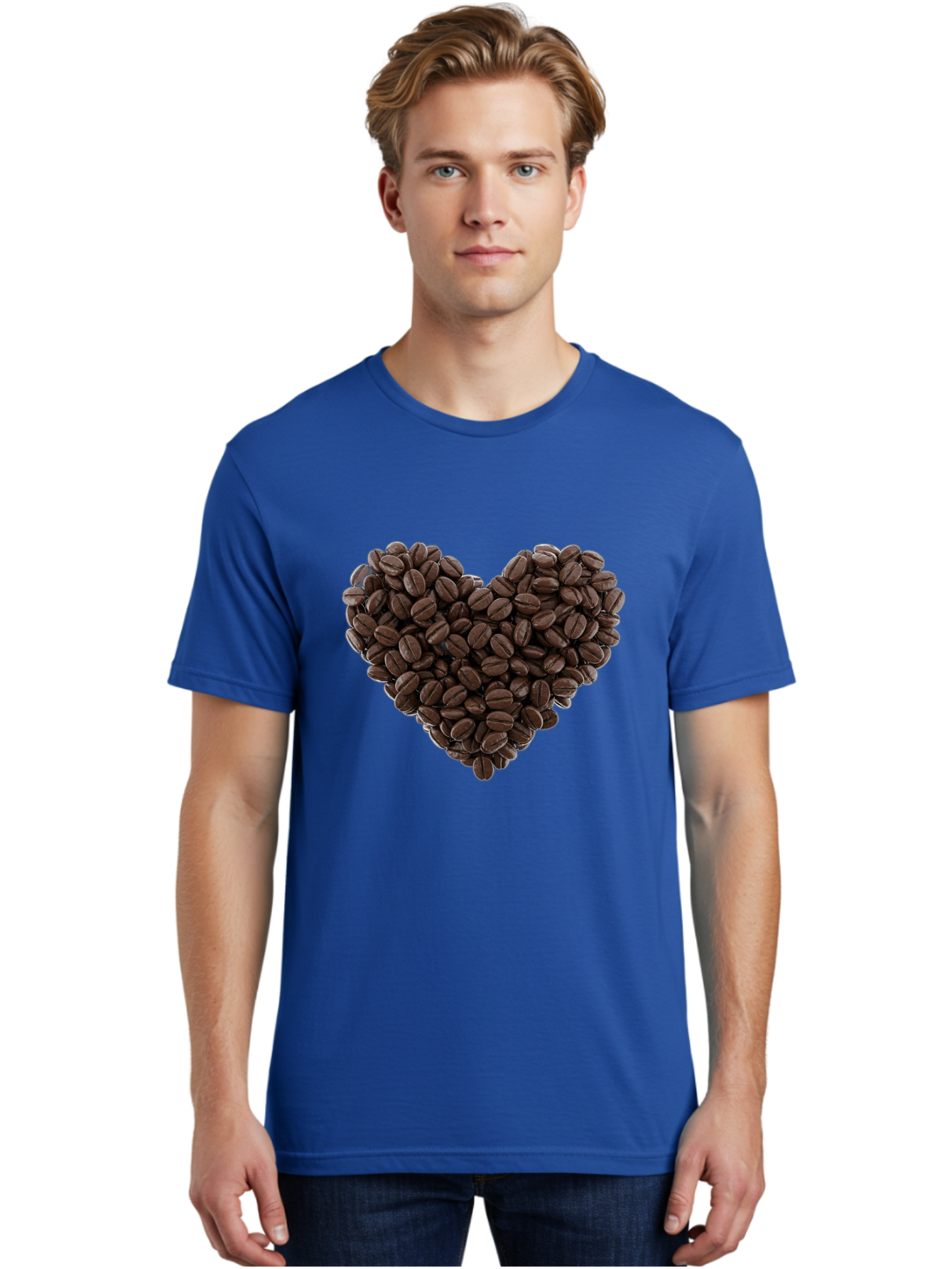 Coffee-Beans-Heart Men'S Graphic Tee, 100% Cotton, Comfortable Casual Summer Wear, Machine Washable, Coffee Beans, Heart Shape, Roasted Coffee, Coffee Lovers, Coffee Obsession, Rich Aroma, Dark Brown Color, Creative Design, Unique Art Baa339