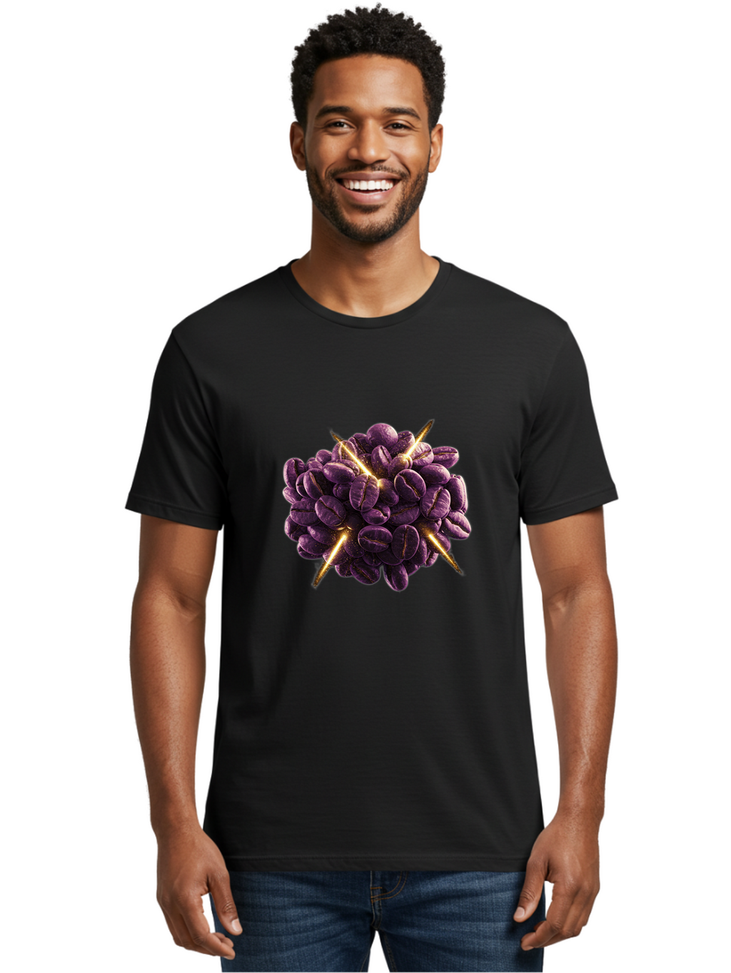 Coffee-Beans Men'S Graphic Tee, 100% Cotton, Comfortable Casual Summer Wear, Machine Washable, Dark Purple Coffee Beans, Spike Design, Unique Coffee Art, Creative Coffee Presentation, Coffee Lover Gift, Bold Coffee Beans Baa342