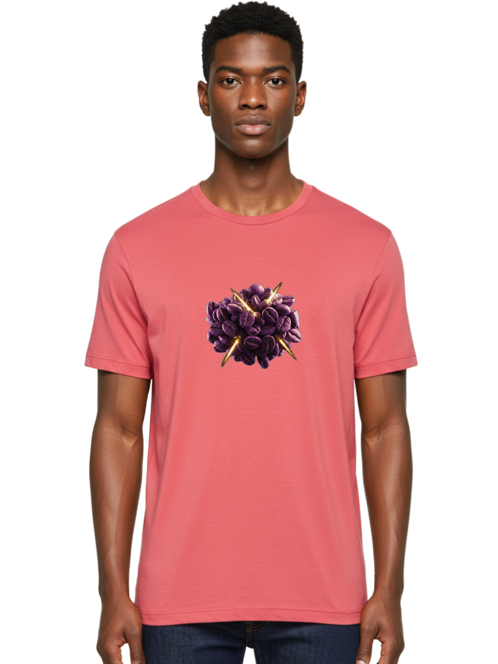Coffee-Beans Men'S Graphic Tee, 100% Cotton, Comfortable Casual Summer Wear, Machine Washable, Dark Purple Coffee Beans, Spike Design, Unique Coffee Art, Creative Coffee Presentation, Coffee Lover Gift, Bold Coffee Beans Baa342