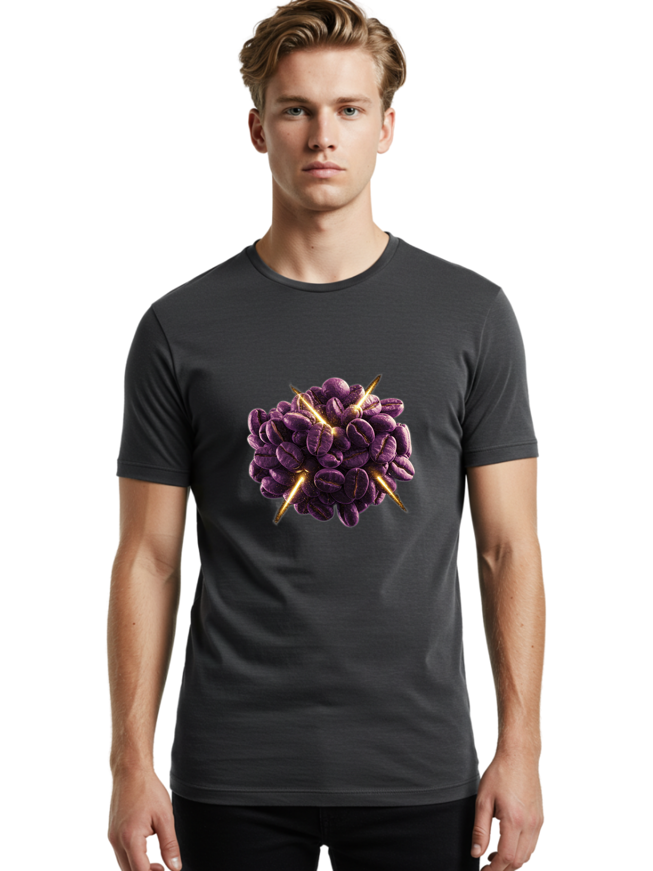 Coffee-Beans Men'S Graphic Tee, 100% Cotton, Comfortable Casual Summer Wear, Machine Washable, Dark Purple Coffee Beans, Spike Design, Unique Coffee Art, Creative Coffee Presentation, Coffee Lover Gift, Bold Coffee Beans Baa342