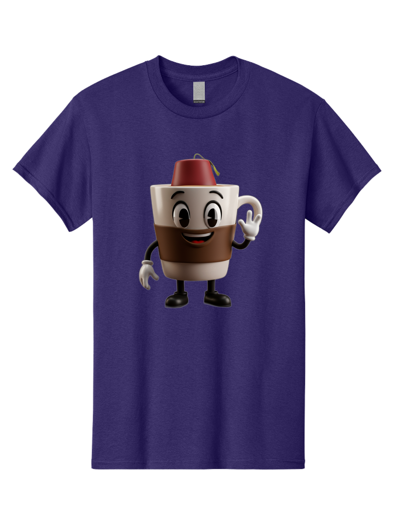Coffee-Cup-1 Men'S Graphic Tee, 100% Cotton, Comfortable Casual Summer Wear, Machine Washable, Cartoon Coffee Mug, Coffee Character, Smiling Mug, Tea Bag On Top, Waving Hand, Friendly Beverage, Animated Coffee, Cute Drink, Coffee Culture, Baa343