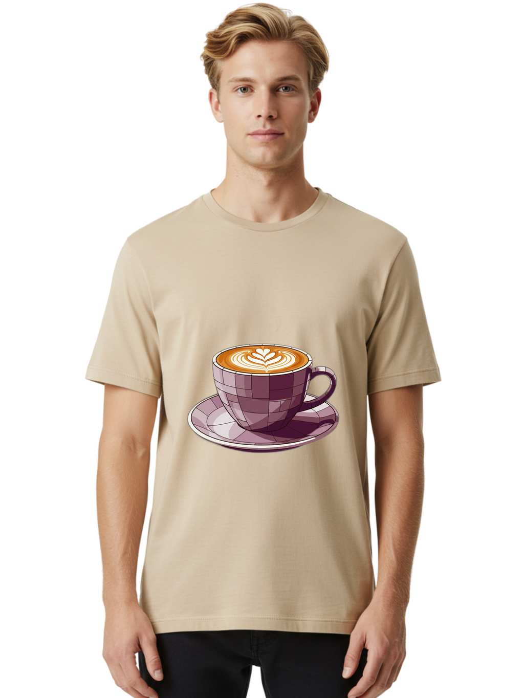 Coffee-Cup-10 Men'S Graphic Tee, 100% Cotton, Comfortable Casual Summer Wear, Machine Washable, Coffee Cup, Cappuccino, Latte Art, Heart Design, Coffee Break, Morning Coffee, Coffee Lover, Coffee Culture, Beverage, Drink Baa344