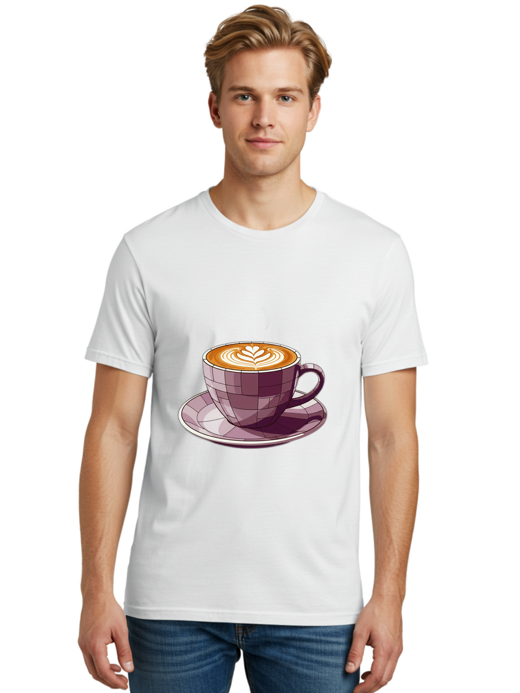 Coffee-Cup-10 Men'S Graphic Tee, 100% Cotton, Comfortable Casual Summer Wear, Machine Washable, Coffee Cup, Cappuccino, Latte Art, Heart Design, Coffee Break, Morning Coffee, Coffee Lover, Coffee Culture, Beverage, Drink Baa344