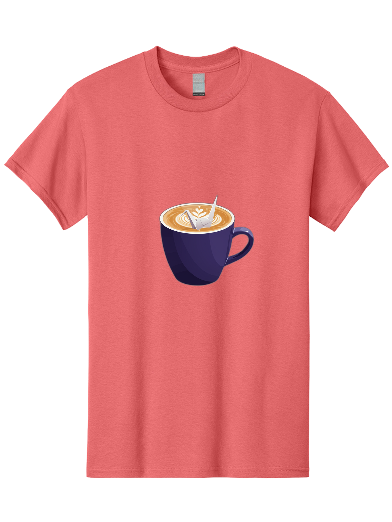 Coffee-Cup-12 Men'S Graphic Tee, 100% Cotton, Comfortable Casual Summer Wear, Machine Washable, Coffee Latte, Cappuccino Art, Espresso Drink, Dark Blue Cup, White Foam, Leaf Design, Coffee Culture, Morning Routine, Beverage Illustration, Baa346