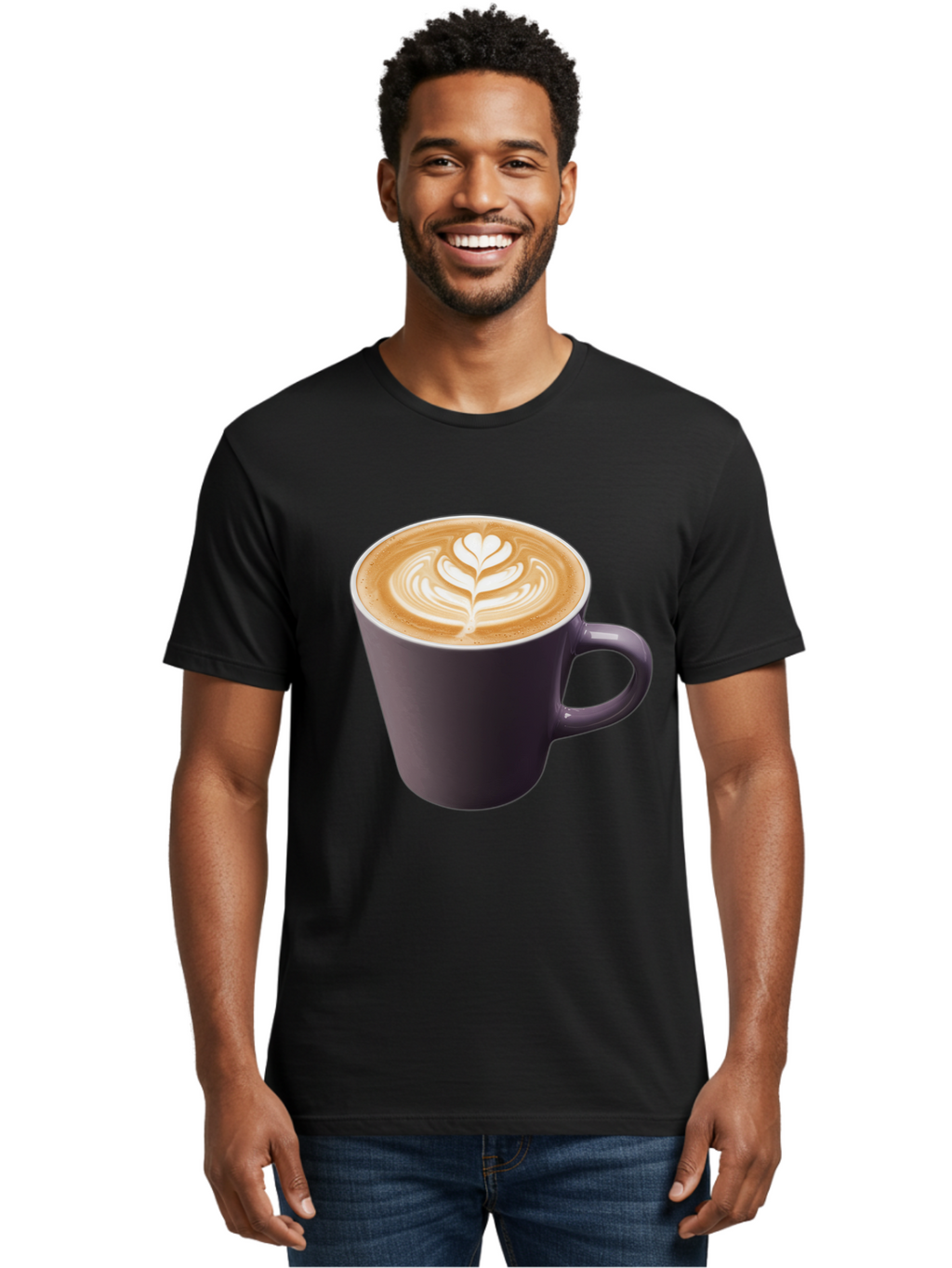 Coffee-Cup-14 Men'S Graphic Tee, 100% Cotton, Comfortable Casual Summer Wear, Machine Washable, Coffee Cup, Latte Art, Leaf Design, Espresso, Coffee Culture, Morning Coffee, Coffee Break, Caffeine, Coffee Drink Baa348