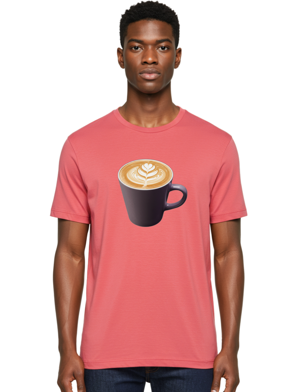 Coffee-Cup-14 Men'S Graphic Tee, 100% Cotton, Comfortable Casual Summer Wear, Machine Washable, Coffee Cup, Latte Art, Leaf Design, Espresso, Coffee Culture, Morning Coffee, Coffee Break, Caffeine, Coffee Drink Baa348