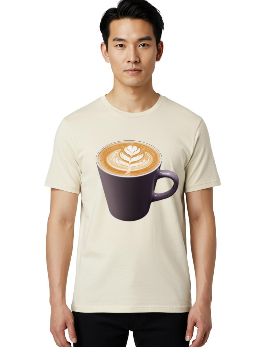 Coffee-Cup-14 Men'S Graphic Tee, 100% Cotton, Comfortable Casual Summer Wear, Machine Washable, Coffee Cup, Latte Art, Leaf Design, Espresso, Coffee Culture, Morning Coffee, Coffee Break, Caffeine, Coffee Drink Baa348