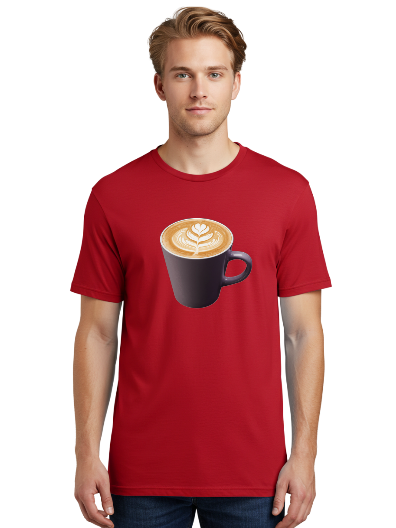 Coffee-Cup-14 Men'S Graphic Tee, 100% Cotton, Comfortable Casual Summer Wear, Machine Washable, Coffee Cup, Latte Art, Leaf Design, Espresso, Coffee Culture, Morning Coffee, Coffee Break, Caffeine, Coffee Drink Baa348
