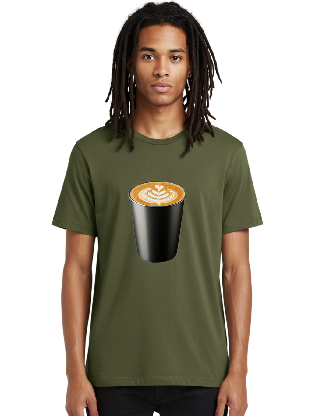 Coffee-Cup-15 Men'S Graphic Tee, 100% Cotton, Comfortable Casual Summer Wear, Machine Washable, Coffee Cup, Black Cup, Latte Art, Espresso, Coffee Drink, Heart Design, White Foam, Takeaway Coffee, Coffee Culture Baa349