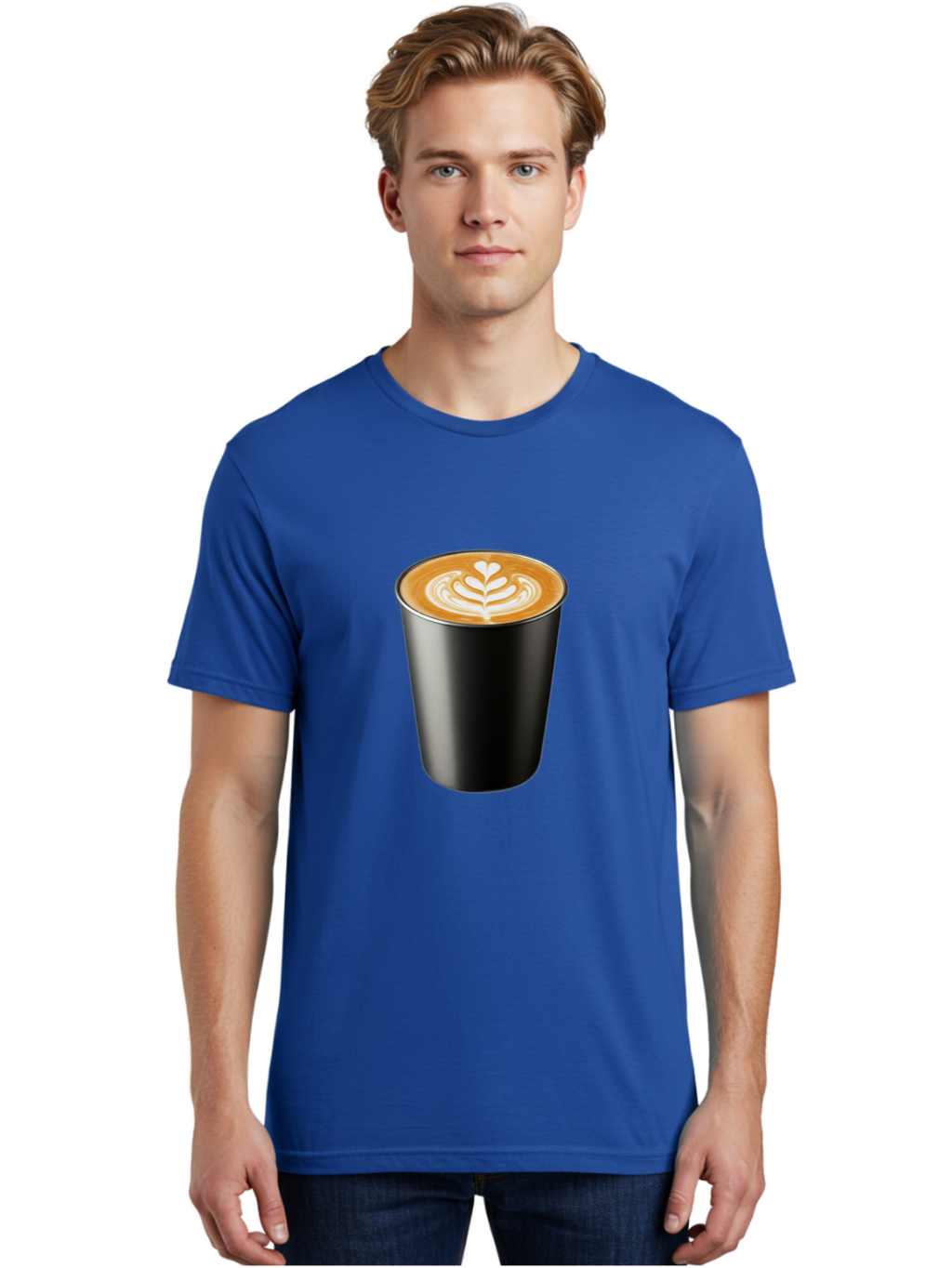 Coffee-Cup-15 Men'S Graphic Tee, 100% Cotton, Comfortable Casual Summer Wear, Machine Washable, Coffee Cup, Black Cup, Latte Art, Espresso, Coffee Drink, Heart Design, White Foam, Takeaway Coffee, Coffee Culture Baa349