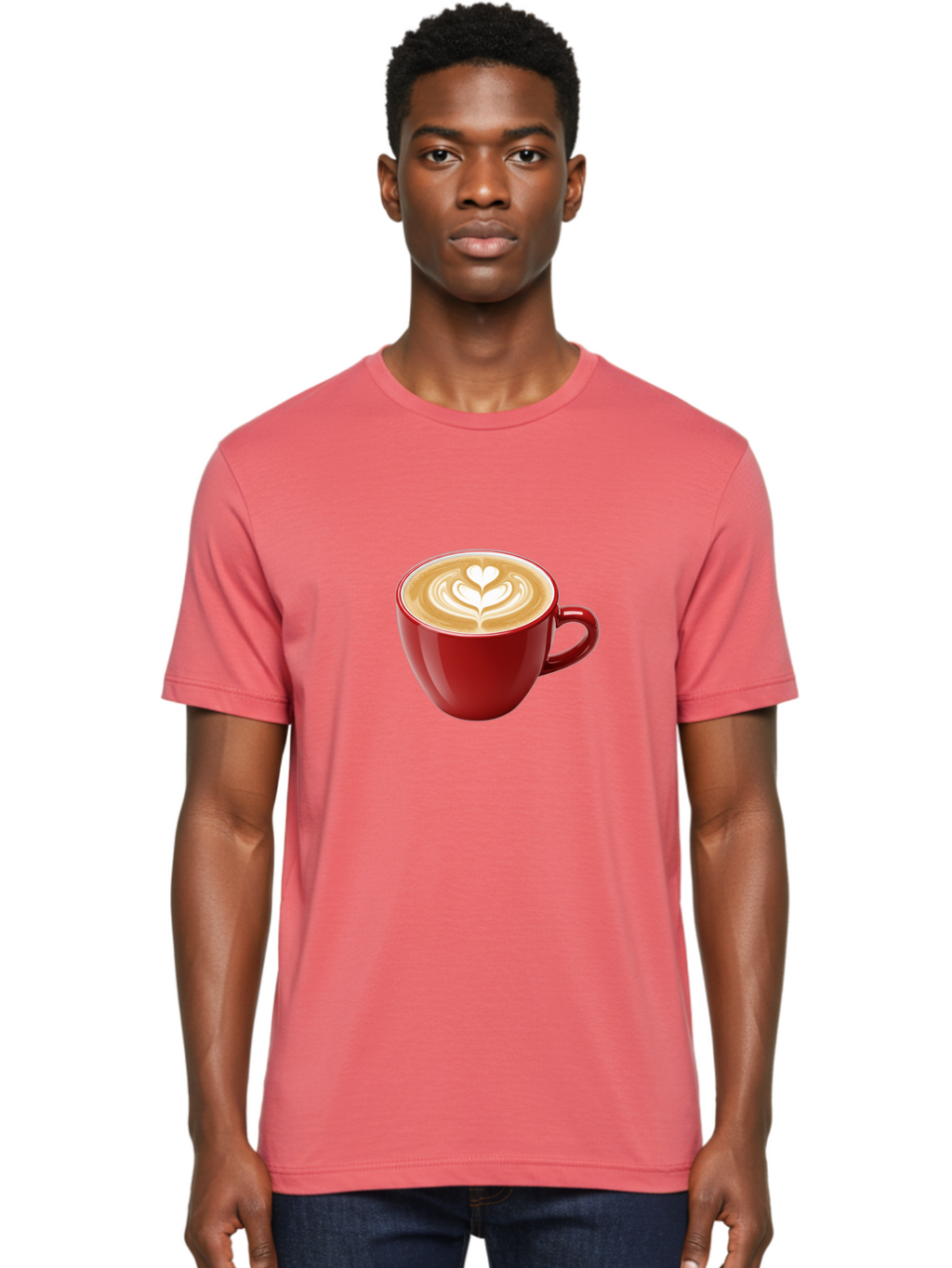 Coffee-Cup-16 Men'S Graphic Tee, 100% Cotton, Comfortable Casual Summer Wear, Machine Washable, Coffee Cup, Latte Art, Heart Design, Red Coffee Mug, Crema-Topped Coffee, Coffee Drink, Espresso Art Baa350