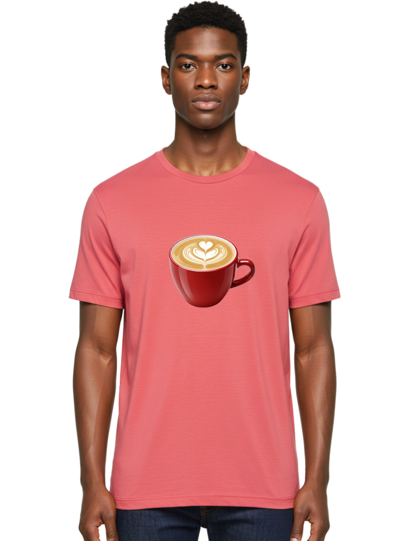 Coffee-Cup-16 Men'S Graphic Tee, 100% Cotton, Comfortable Casual Summer Wear, Machine Washable, Coffee Cup, Latte Art, Heart Design, Red Coffee Mug, Crema-Topped Coffee, Coffee Drink, Espresso Art Baa350