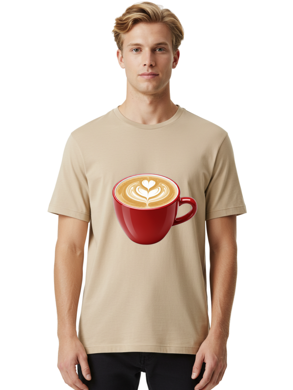 Coffee-Cup-16 Men'S Graphic Tee, 100% Cotton, Comfortable Casual Summer Wear, Machine Washable, Coffee Cup, Latte Art, Heart Design, Red Coffee Mug, Crema-Topped Coffee, Coffee Drink, Espresso Art Baa350
