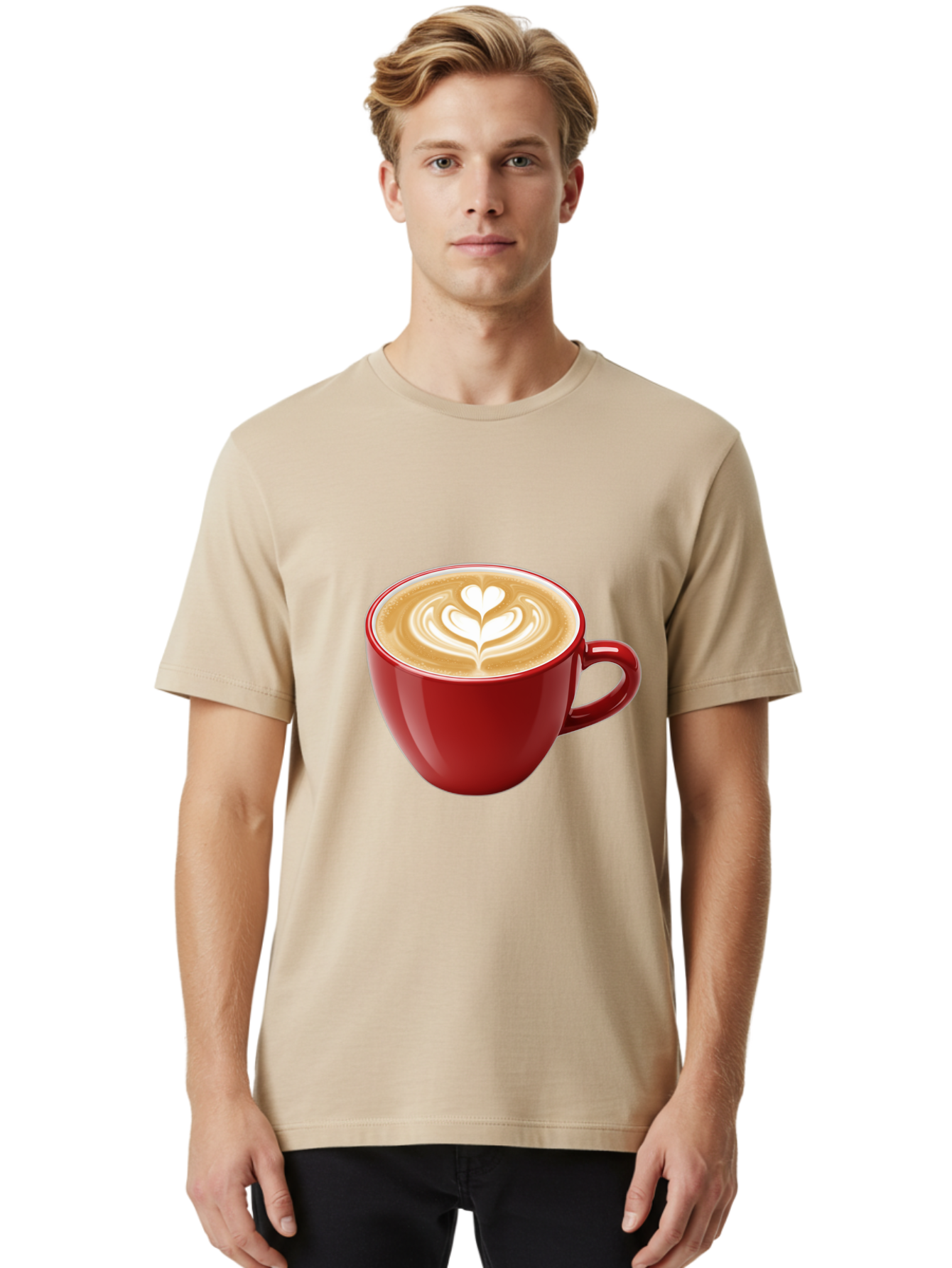Coffee-Cup-16 Men'S Graphic Tee, 100% Cotton, Comfortable Casual Summer Wear, Machine Washable, Coffee Cup, Latte Art, Heart Design, Red Coffee Mug, Crema-Topped Coffee, Coffee Drink, Espresso Art Baa350
