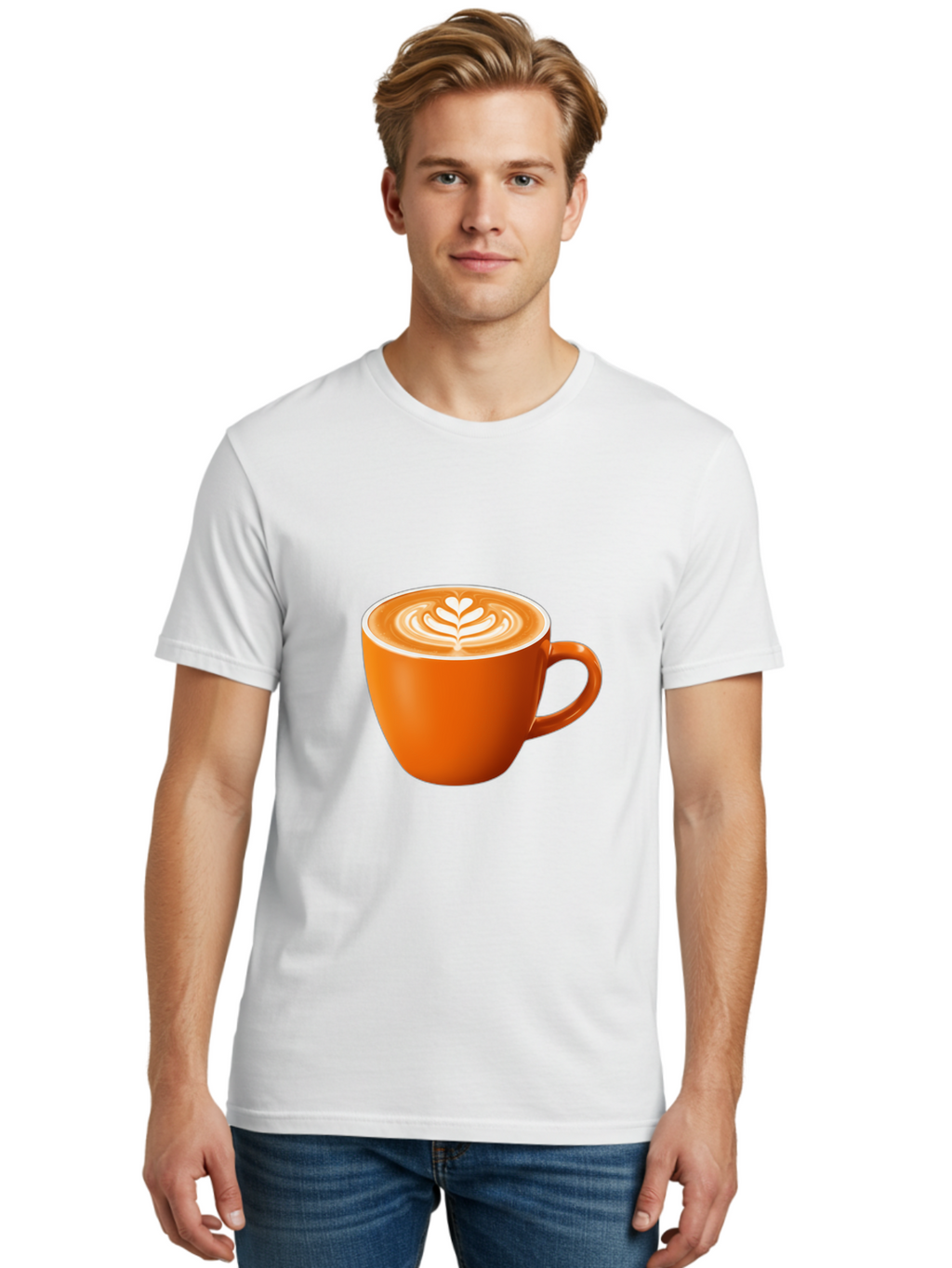 Coffee-Cup-17 Men'S Graphic Tee, 100% Cotton, Comfortable Casual Summer Wear, Machine Washable, Coffee Cup, Latte Art, Heart Design, Cappuccino, Coffee Culture, Morning Coffee, Coffee Break, Coffee Time Baa351