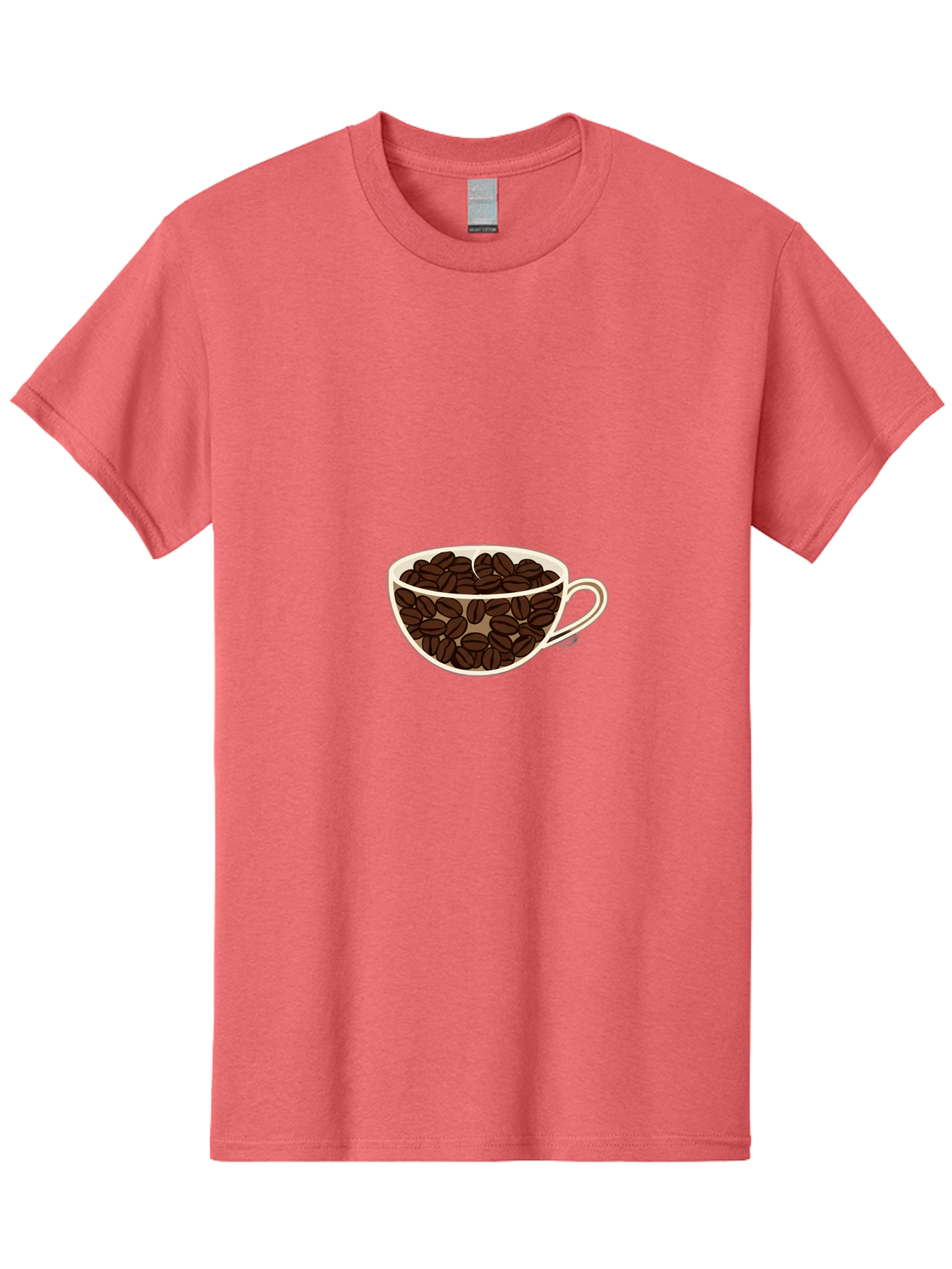 Coffee-Cup-4 Men'S Graphic Tee, 100% Cotton, Comfortable Casual Summer Wear, Machine Washable, Coffee Beans In A Cup, Coffee Cup, Coffee Beans, Brown Coffee Beans, White Porcelain Cup, Simple Design, Minimalistic Art, Coffee Illustration, Baa354