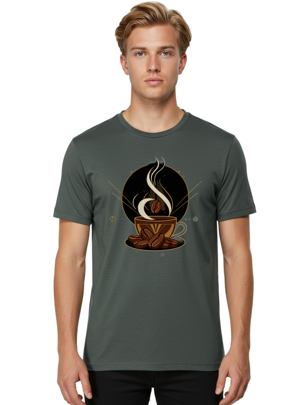 Coffee-Cup-7 Men'S Graphic Tee, 100% Cotton, Comfortable Casual Summer Wear, Machine Washable, Steaming Hot Coffee, Coffee Cup, Coffee Beans, Brown Tones, Abstract Shapes, Minimalist Design, Coffee Lover, Morning Pick-Me-Up, Caffeine Fix, Baa357