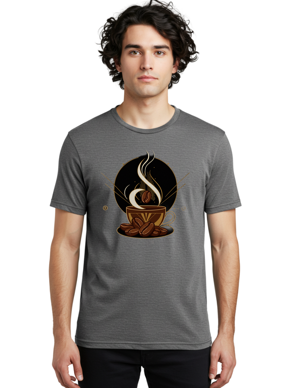 Coffee-Cup-7 Men'S Graphic Tee, 100% Cotton, Comfortable Casual Summer Wear, Machine Washable, Steaming Hot Coffee, Coffee Cup, Coffee Beans, Brown Tones, Abstract Shapes, Minimalist Design, Coffee Lover, Morning Pick-Me-Up, Caffeine Fix, Baa357