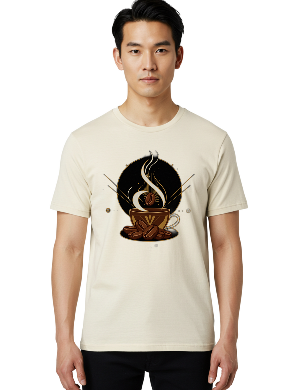 Coffee-Cup-7 Men'S Graphic Tee, 100% Cotton, Comfortable Casual Summer Wear, Machine Washable, Steaming Hot Coffee, Coffee Cup, Coffee Beans, Brown Tones, Abstract Shapes, Minimalist Design, Coffee Lover, Morning Pick-Me-Up, Caffeine Fix, Baa357