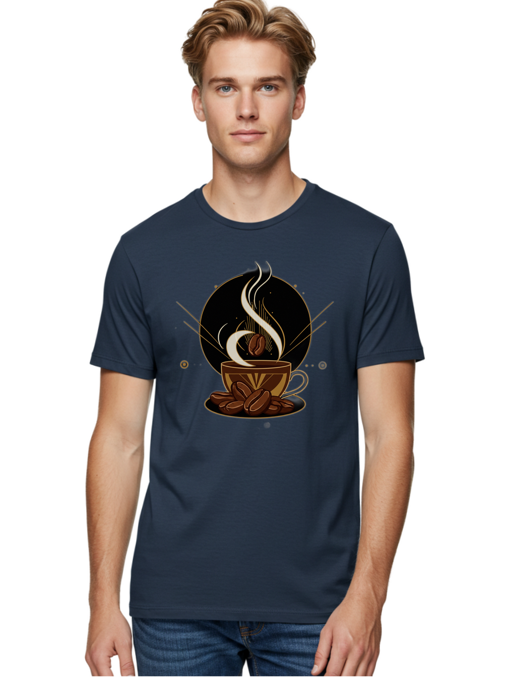 Coffee-Cup-7 Men'S Graphic Tee, 100% Cotton, Comfortable Casual Summer Wear, Machine Washable, Steaming Hot Coffee, Coffee Cup, Coffee Beans, Brown Tones, Abstract Shapes, Minimalist Design, Coffee Lover, Morning Pick-Me-Up, Caffeine Fix, Baa357