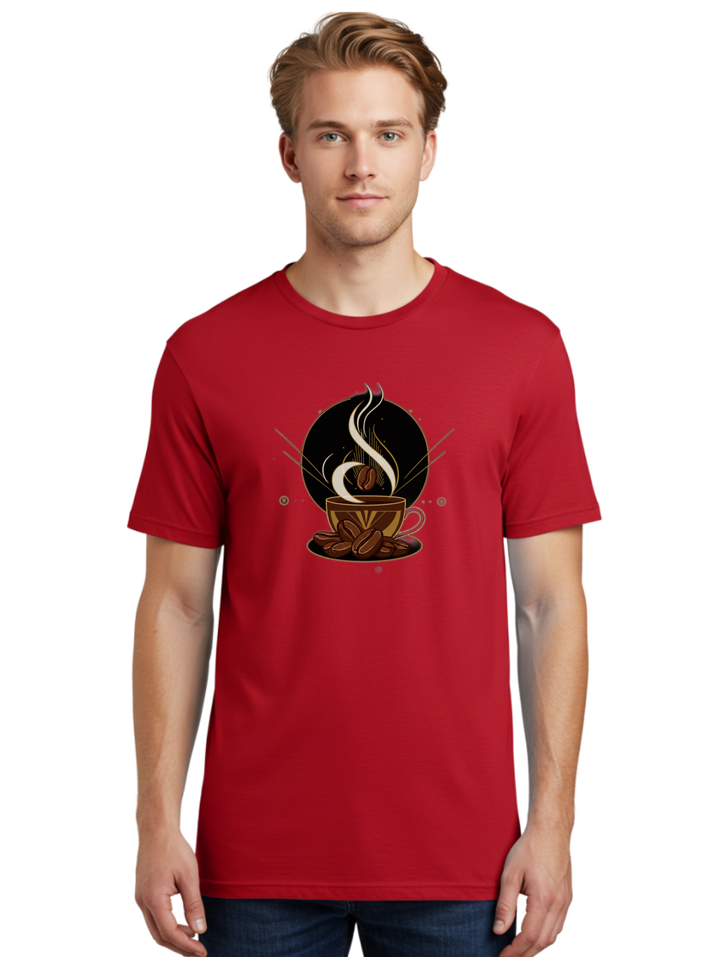 Coffee-Cup-7 Men'S Graphic Tee, 100% Cotton, Comfortable Casual Summer Wear, Machine Washable, Steaming Hot Coffee, Coffee Cup, Coffee Beans, Brown Tones, Abstract Shapes, Minimalist Design, Coffee Lover, Morning Pick-Me-Up, Caffeine Fix, Baa357