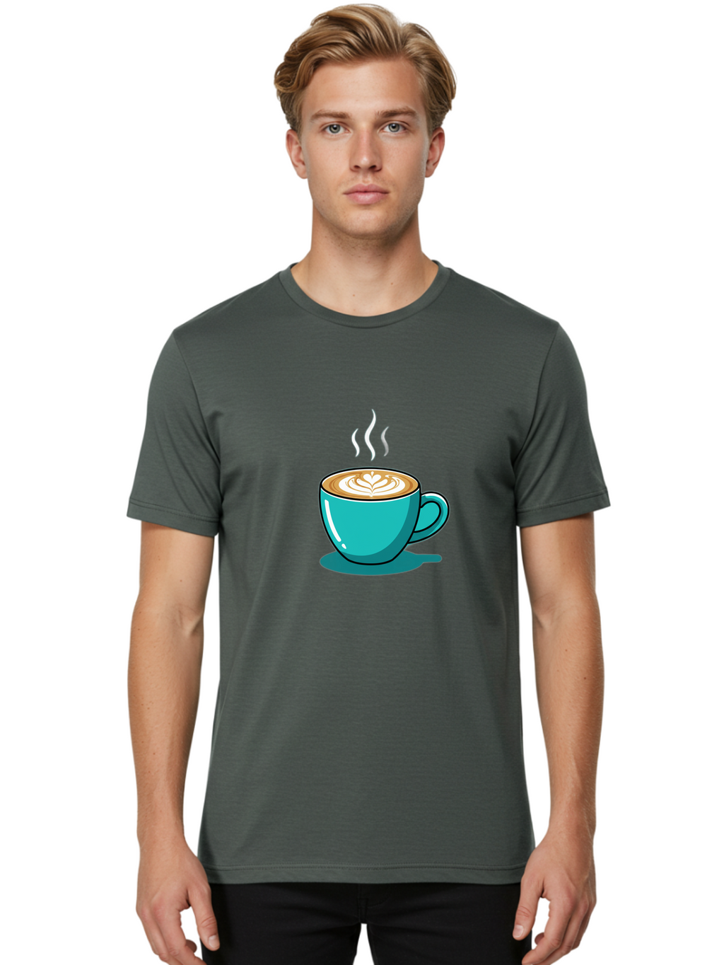 Coffee-Cup-9 Men'S Graphic Tee, 100% Cotton, Comfortable Casual Summer Wear, Machine Washable, Steaming Hot Coffee, Latte Art, Coffee Break, Morning Pick-Me-Up, Coffee Culture, Caffeine Fix, Teal Coffee Cup Baa359