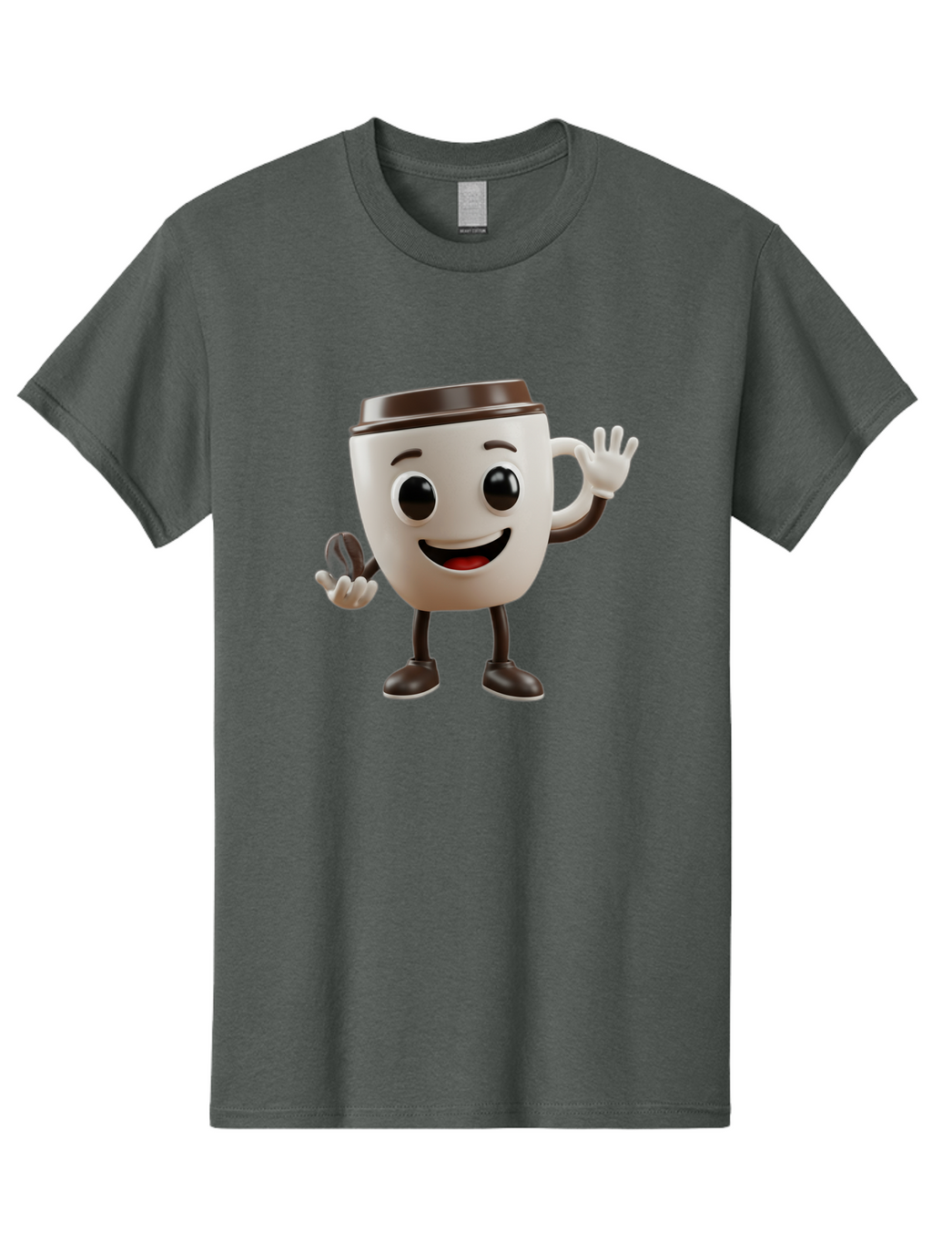 Coffee-Cup-Mascot Men'S Graphic Tee, 100% Cotton, Comfortable Casual Summer Wear, Machine Washable, Cartoon Coffee Cup, Smiling Face, Waving Hands, Black Accents, Coffee To Go, Playful Character, Morning Pick-Me-Up, Caffeinated Fun Baa363