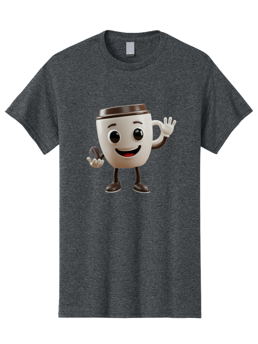 Coffee-Cup-Mascot Men'S Graphic Tee, 100% Cotton, Comfortable Casual Summer Wear, Machine Washable, Cartoon Coffee Cup, Smiling Face, Waving Hands, Black Accents, Coffee To Go, Playful Character, Morning Pick-Me-Up, Caffeinated Fun Baa363