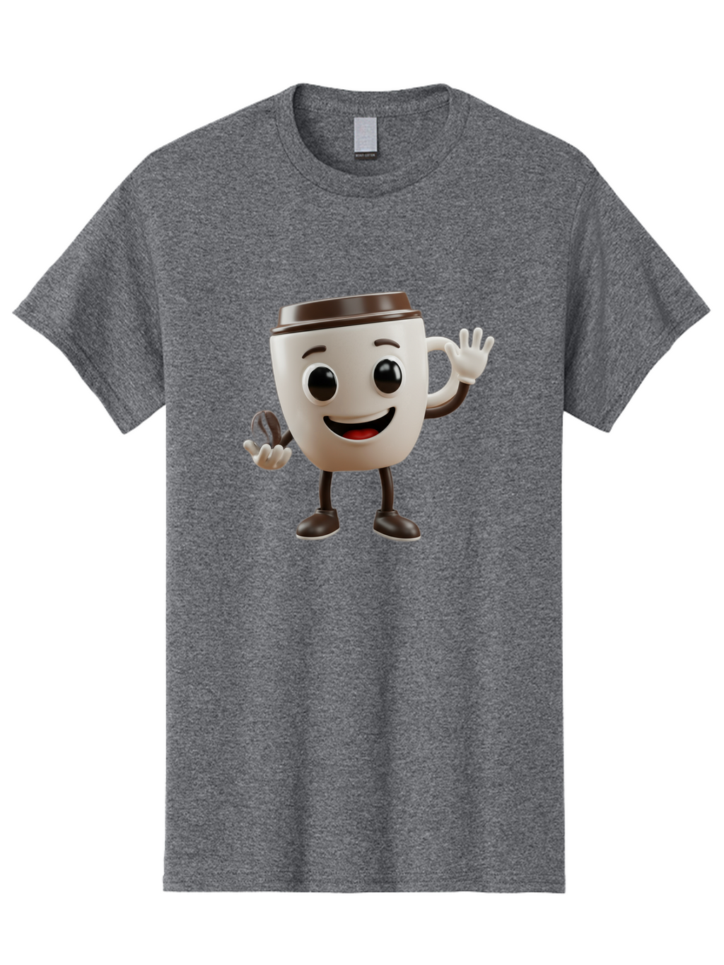 Coffee-Cup-Mascot Men'S Graphic Tee, 100% Cotton, Comfortable Casual Summer Wear, Machine Washable, Cartoon Coffee Cup, Smiling Face, Waving Hands, Black Accents, Coffee To Go, Playful Character, Morning Pick-Me-Up, Caffeinated Fun Baa363