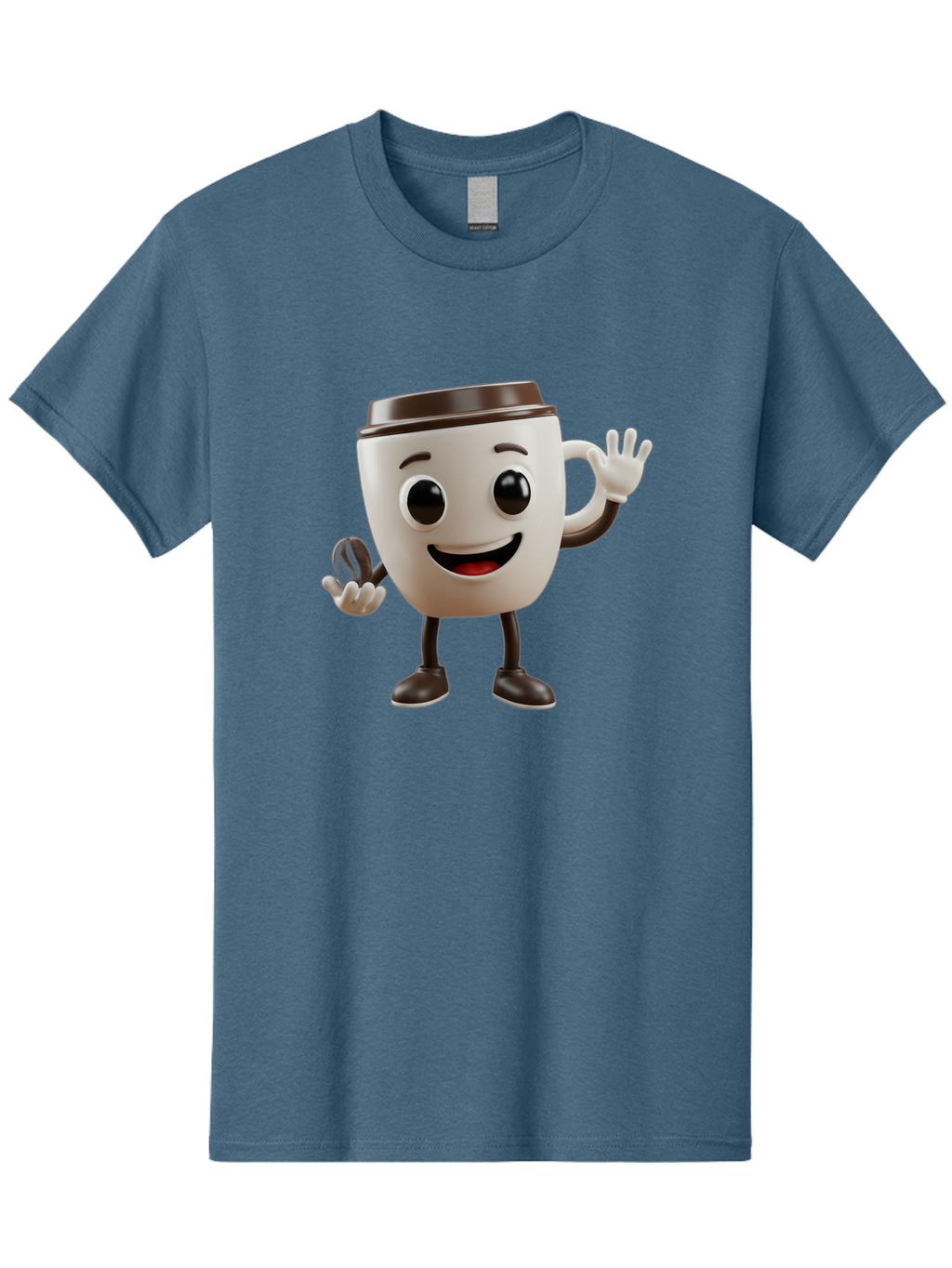 Coffee-Cup-Mascot Men'S Graphic Tee, 100% Cotton, Comfortable Casual Summer Wear, Machine Washable, Cartoon Coffee Cup, Smiling Face, Waving Hands, Black Accents, Coffee To Go, Playful Character, Morning Pick-Me-Up, Caffeinated Fun Baa363