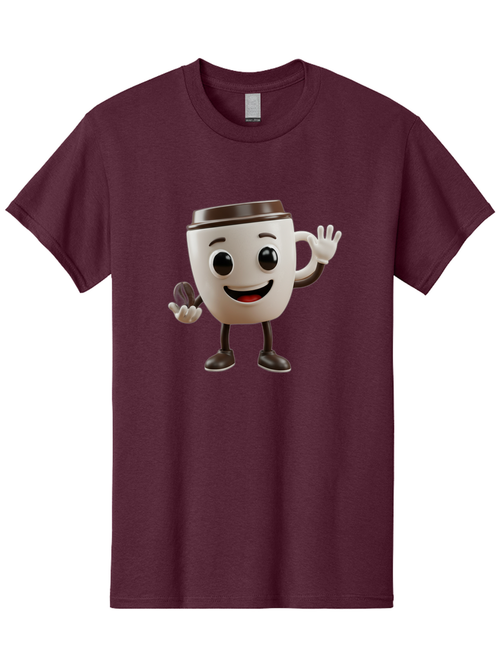 Coffee-Cup-Mascot Men'S Graphic Tee, 100% Cotton, Comfortable Casual Summer Wear, Machine Washable, Cartoon Coffee Cup, Smiling Face, Waving Hands, Black Accents, Coffee To Go, Playful Character, Morning Pick-Me-Up, Caffeinated Fun Baa363