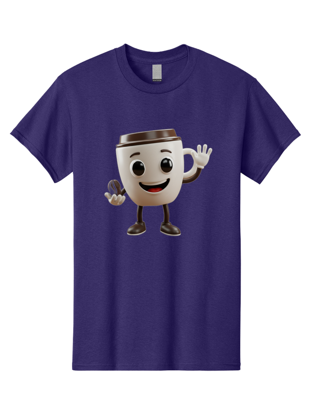 Coffee-Cup-Mascot Men'S Graphic Tee, 100% Cotton, Comfortable Casual Summer Wear, Machine Washable, Cartoon Coffee Cup, Smiling Face, Waving Hands, Black Accents, Coffee To Go, Playful Character, Morning Pick-Me-Up, Caffeinated Fun Baa363
