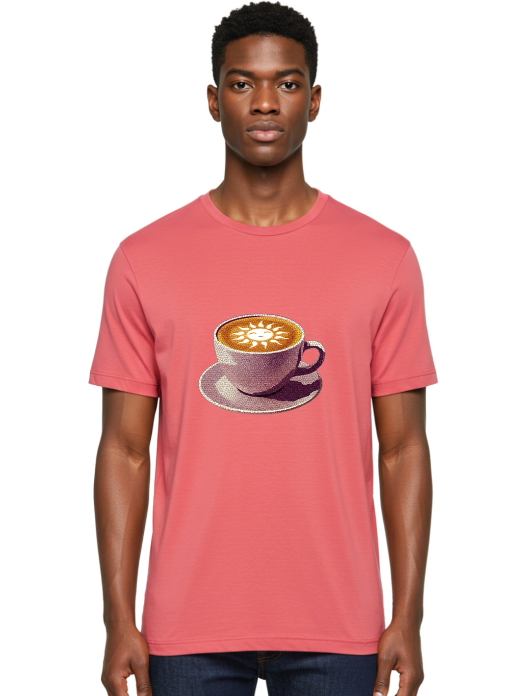 Coffee-Cup-Sun Men'S Graphic Tee, 100% Cotton, Comfortable Casual Summer Wear, Machine Washable, Coffee Cup, Latte Art, Sun Design, Heart Shape, Morning Coffee, Coffee Break, Espresso, Cafe Culture, Warm Beverage, Daily Grind Baa364