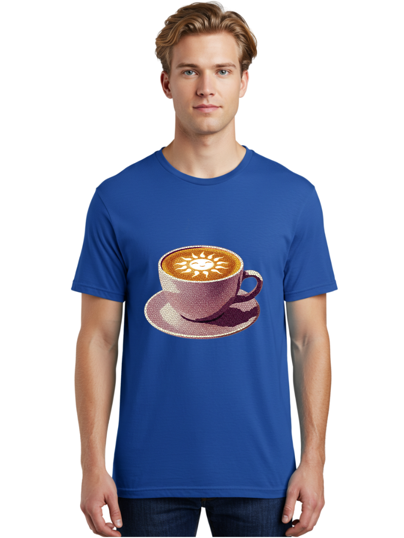 Coffee-Cup-Sun Men'S Graphic Tee, 100% Cotton, Comfortable Casual Summer Wear, Machine Washable, Coffee Cup, Latte Art, Sun Design, Heart Shape, Morning Coffee, Coffee Break, Espresso, Cafe Culture, Warm Beverage, Daily Grind Baa364