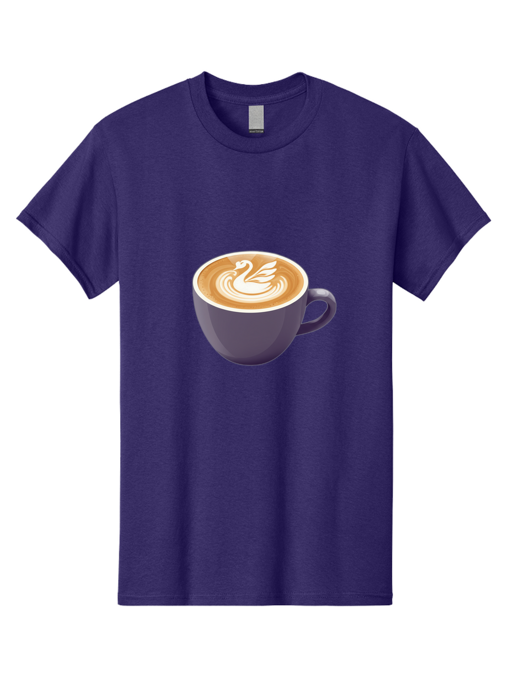 Coffee-Cup-With-Swan Men'S Graphic Tee, 100% Cotton, Comfortable Casual Summer Wear, Machine Washable, Coffee Cup, Cappuccino, Latte Art, Swan Design, Purple Cup, White Foam, Coffee Drink, Cafe Culture, Morning Coffee, Coffee Lover Baa365