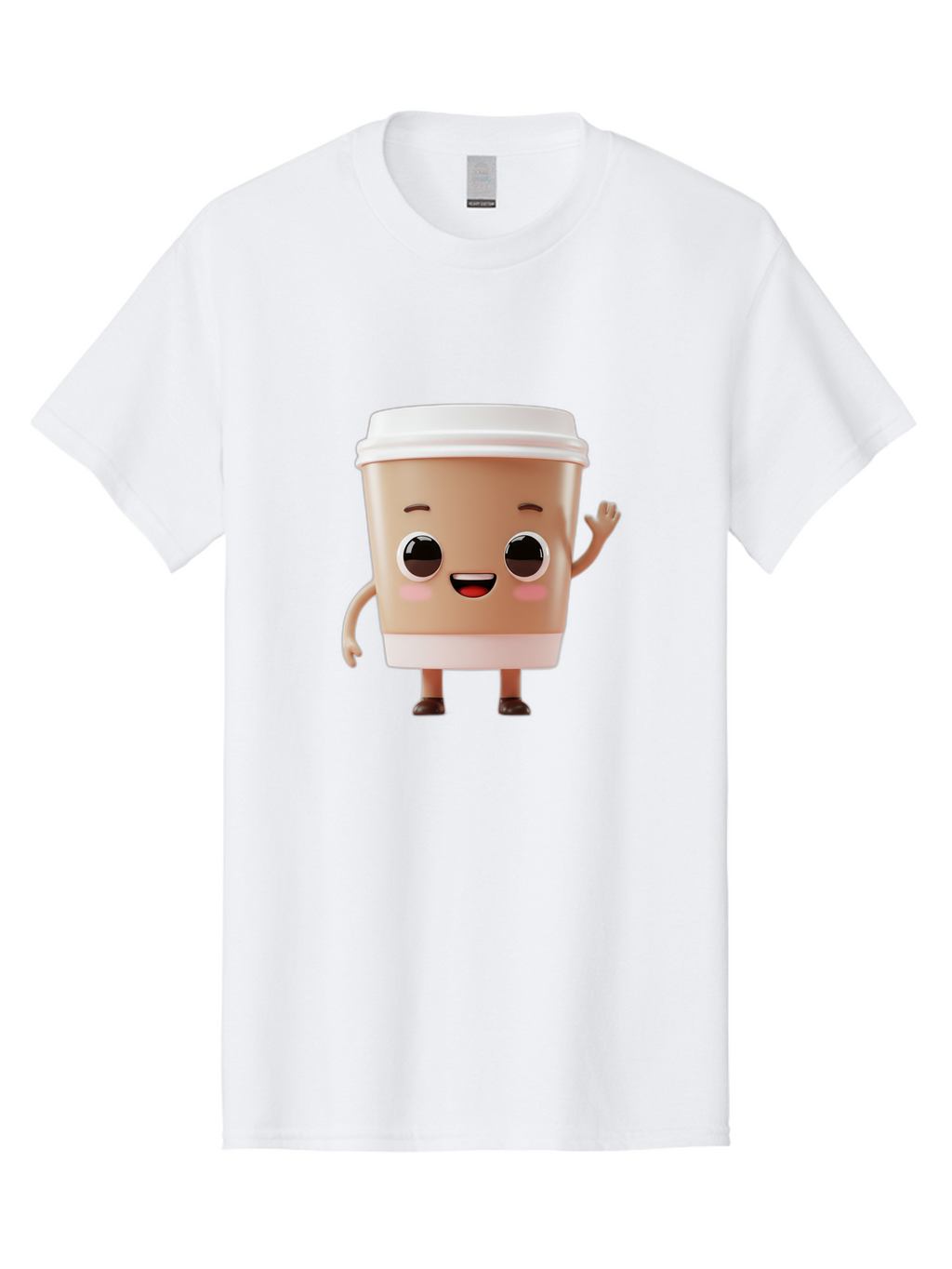 Coffee-Cup Men'S Graphic Tee, 100% Cotton, Comfortable Casual Summer Wear, Machine Washable, Cartoon Coffee Cup, Anthropomorphic Character, Smiling Face, Friendly Gesture, Happy Expression, 3D Illustration, Coffee Culture, Morning Pick-Me-Up, Baa366